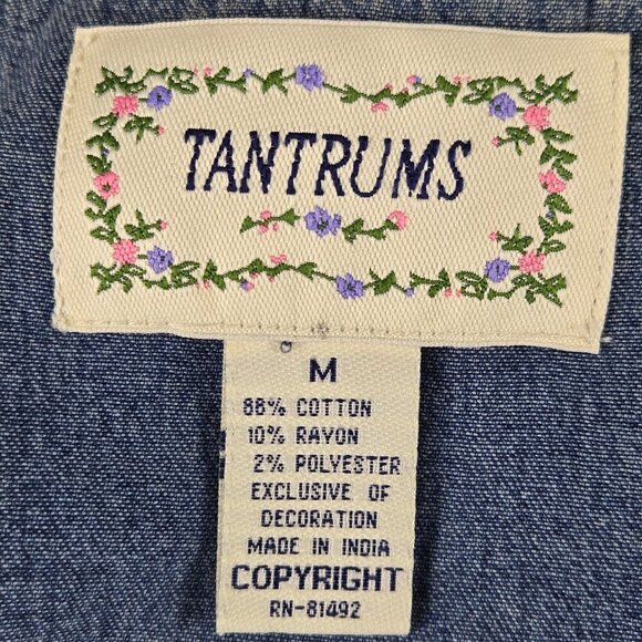 Vintage Tantrums Size Medium Chambray Patchwork Vest Velvet Embroidery Buttons - Picture 13 of 15
